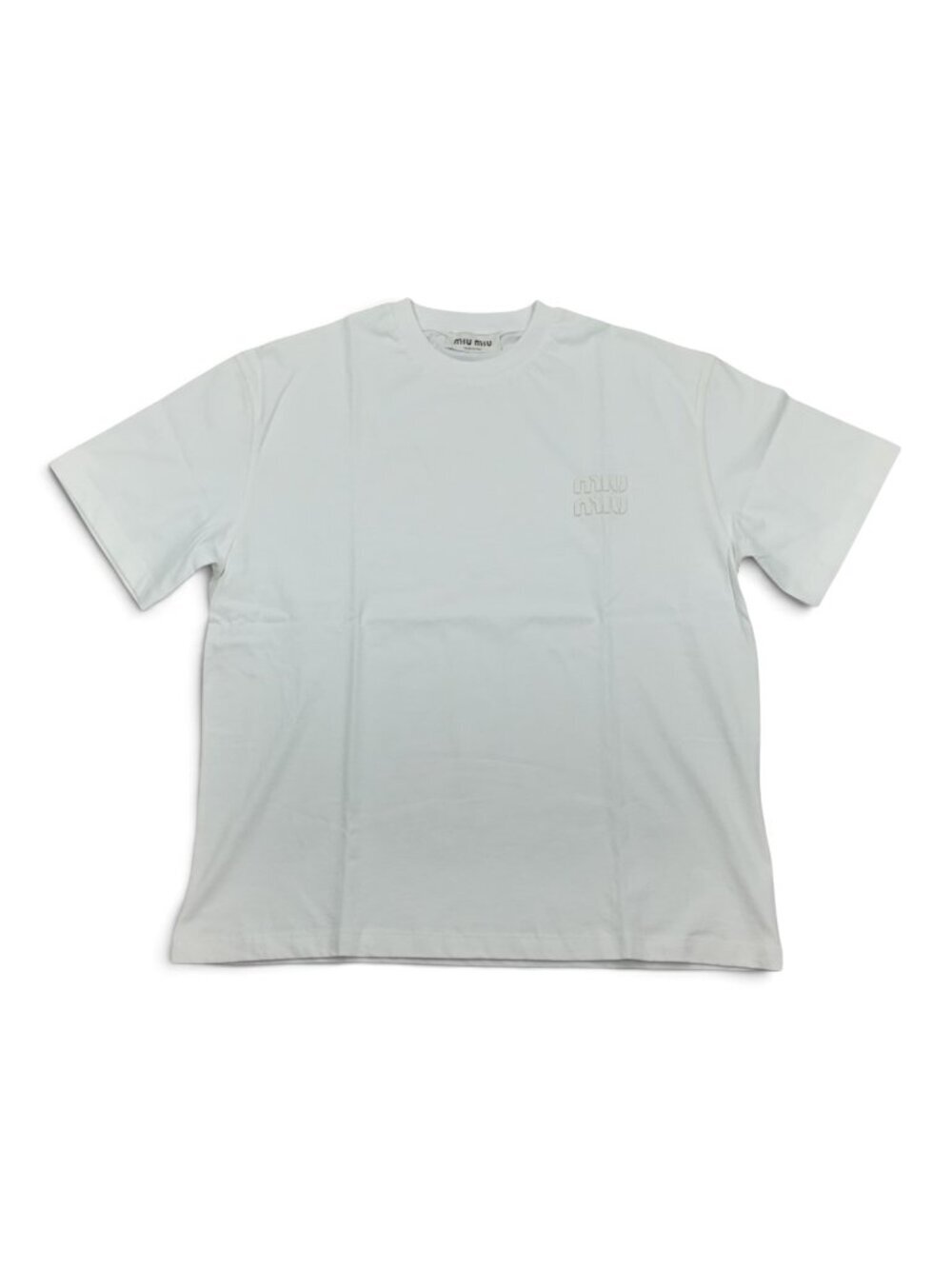 Miu Miu White Tonal Applique Logo T-Shirt Short Sleeve Crewneck